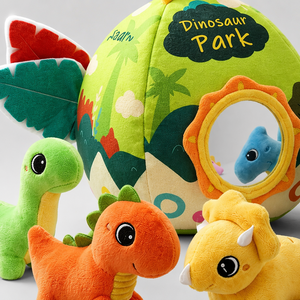 Casa de Almacenamiento de Juguetes de Peluche con Forma de Huevo de Dinosaurio, Set de 5 Dinosaurios de Peluche Suaves, Juego Educativo Montessori para Niños, Juego Sensorial de Simulación, Regalo - Product Image 3