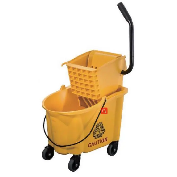 32L 36L Hospital hotel cleaning small Commercial side press yellow Plastic squeeze wringer flat mop with cleaning bucket