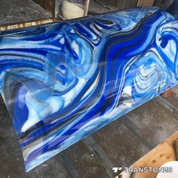 Panneau en résine translucide Transtones, onyx bleu personnalisé, feuille d'albâtre polie incurvée