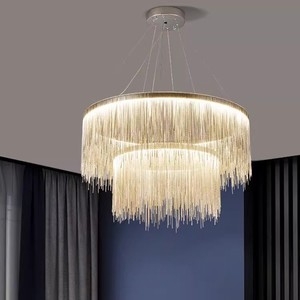 Lámpara colgante rectangular con borlas, LED, altura ajustable, para sala de estar, dormitorio, comedor, barra de bar - Product Image 2