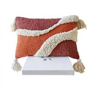 ITHL Bohemian Geometric Square Throw <b>Pillow</b> Cover Linen Cotton Woven Tassels Washable 100% Polyester Filling <b>Decorative</b> <b>Pillow</b> - Product Image 1