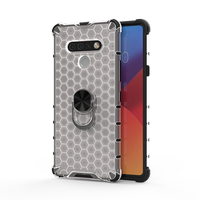 Translucent Case for LG Stylo 6 Anti Scratch Honeycomb with Built-in Ring Holder Stand Shockproof Protective Phone Case