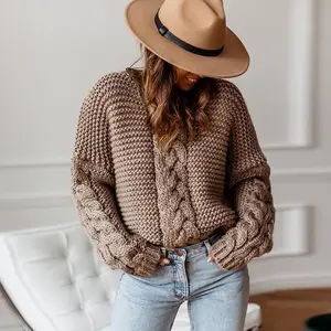 Maglione Pullover con motivo a cavo da donna maglione a collo alto a manica lunga autunno inverno maglione con cavo Pullover lavorato a maglia calda