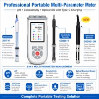 Testeur de qualité de l'eau portable 3 en 1, pH-mètre, conductimètre, mesureur de DO optique avec charge de type C et stockage de 3000 groupes de données