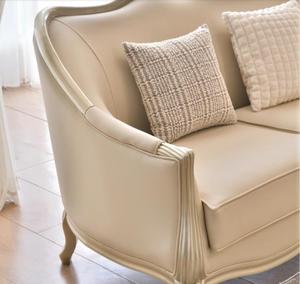 เฟอร์นิเจอร์โซฟาสีเบจแบบใหม่ เฟอร์นิเจอร์ห้องนั่งเล่น โซฟาโครงไม้โค้งดีไซน์หรูหราทันสมัย ชุดโซฟา 1+2+3 - Product Image 3