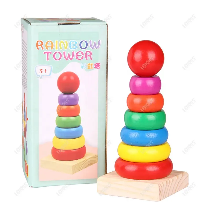 Longly new arrival rainbow wooden toys new educated wood stacking toy