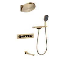 Ensemble de douche mural en laiton massif au design minimaliste moderne avec rangement intégré, installation dissimulée et contrôle thermostatique doux