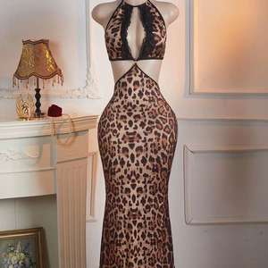 Nouvelle collection 2026 : Pyjama sexy pour femme, imprimé léopard, <span class=keywords><strong>dos</strong></span> <span class=keywords><strong>nu</strong></span>, <span class=keywords><strong>longue</strong></span> jupe en dentelle, lingerie sexy, chemise de nuit, vêtements de nuit pour femmes - Product Image 1