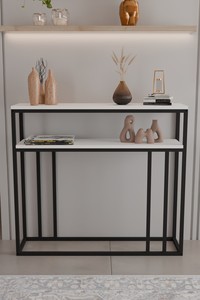 2-Shelf Wall-Mounted Modern Stylish Living Room Console Dresser with <b>Shelves</b> Chipboard & Metal Construction - Product Image 3