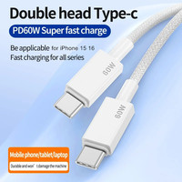 Venta al por mayor de fábrica 1M 60W Cable de alimentación de datos de teléfono móvil de carga rápida Cable de cargador tipo C a C para iPhone 15 16
