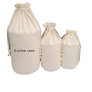 Custom Printed Logo Eco Friendly Gift Packaging Dust Cotton Pouch Cotton <b>Canvas</b> Drawstring Bag with <b>Round</b> Bottom - Product Image 1