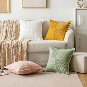 45X45 Various Color Patchwork Decorative Designer Corduroy Custom Cushion Pillow Case Cover For Home Sofa