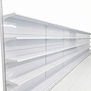 Étagère murale simple face robuste pour supermarché, unité de présentation blanche en métal pour épicerie - Product Image 1