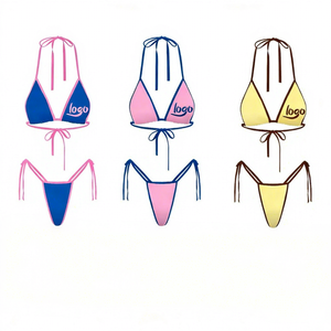 Diseñador de etiquetas con LOGO personalizado, estampado en contraste de color, traje de baño ecológico de dos piezas, tanga, conjunto de <span class=keywords><strong>bikini</strong></span> triangular, impermeable y de secado rápido. - Product Image 1
