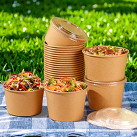 Bol à soupe en papier kraft biodégradable à paroi simple, imprimé sur mesure, imperméable, récipient pour salade, compatible micro-ondes