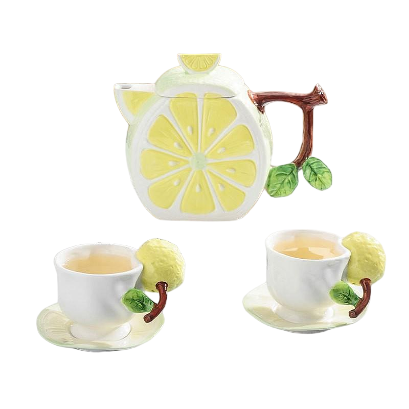 Juego de agua Limón Fresco Amarillo (1 olla + 2 tazas y platillos)