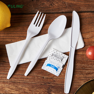 FULING restaurant take out disposable cutlery plastic fork spoon knives set custom with napkin salt pepper