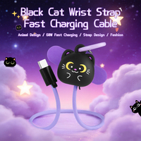 Tali Gantungan Ponsel Black Cat 2 in 1 60W Kabel Pengisian Daya Cepat Tali Pergelangan Tangan Tali Selempang Ponsel USB Type C Kabel Pengisian Daya 60W