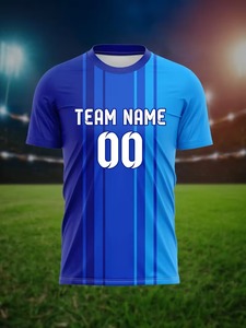 Camiseta de Fútbol Personalizable para Hombre, Azul a Rayas, Manga Corta, Transpirable, Cuello Redondo, Corte Regular, Diseño Estampado - Product Image 4