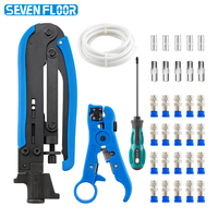 Set Alat Tang Crimping Kabel Koaksial Kustom dengan Obeng Pengupas Kabel Koaksial untuk Konektor RG6 RG59 RG11 F