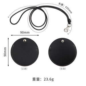 Leather Bluetooth earphone bag with lanyard, neck strap, coin <b>purse</b>, round earphone storage bag, small pocket. - Product Image 1