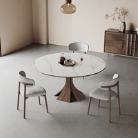 Table à manger en bois, table ronde moderne et élégante de couleur blanche pour la maison, la cuisine, le restaurant, le café, tables à manger rondes extensibles