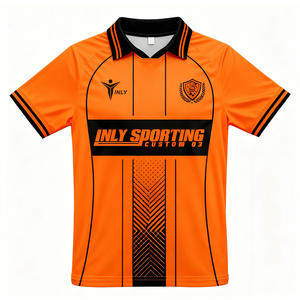 Grosir kaus sepak bola bergaris Vintage dengan kerah Polo poliester bersirkulasi kustom sulaman Logo kotak kaus sepak bola Retro - Product Image 2