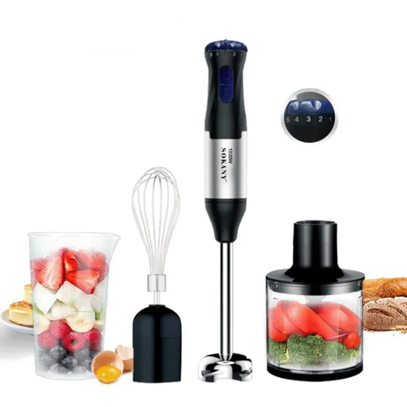 Zogifts Food Chopper Immersion Mixer Set Multifunction Kitchen Household Stick Hand Blender Portable Bottle Juicer Silver