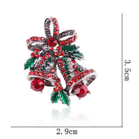 Broche double cloches nœud papillon de Noël vintage avec feuilles vertes et strass colorés pour femmes hommes bijoux de Noël