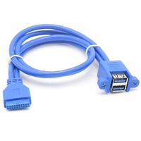Câble d'extension double USB 3.0 femelle 20 broches à montage sur panneau, durable, PTFE PVC Nylon, charge rapide 3A, faisceau de câblage de longueur personnalisée