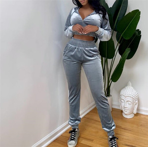 S8826-wholesale <strong>Women</strong> Clothes Velvet 2 Piece Set <strong>Women</strong> <strong>Velour</strong> <strong>Tracksuit</strong> - Product Image 2
