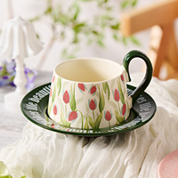 Ensemble tasse et soucoupe en céramique peintes à la main motif muguet, design moderne et minimaliste, capacité 255 ml, pour thé élégant