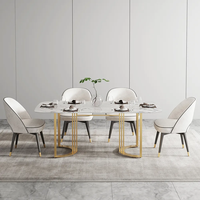 Meubles de salle à manger ATUNUS, style victorien unique, table à manger en faux marbre artificiel, 6 à 8 places, plateau rectangulaire blanc, pieds dorés