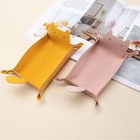 Prêt à expédier Portable chat forme Faux cuir plateau de rangement clé bijoux pièce plateau en cuir PU fourre-tout valet plateaux