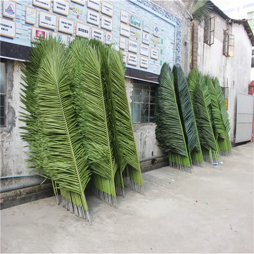 Folhas artificiais de palmeira, folhas de palmeira artificiais para áreas externas e plásticas