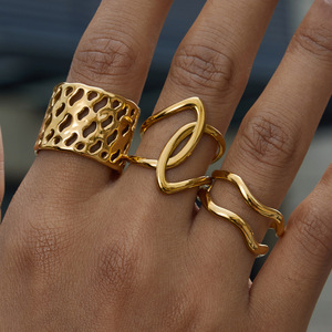 Geometric Gold <b>Titanium</b> Steel <b>Ring</b> For Women Elegant Fashion Jewelry Gift Occasion Stainless Steel <b>Ring</b> Set - Product Image 2