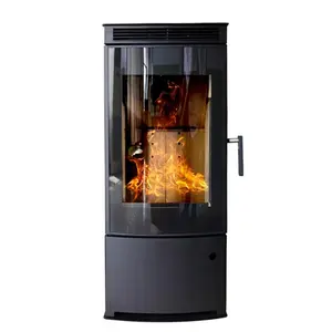 Indoor Black Heizung-Ausrüstung Gusseisen Holzofen Feuerstellen Gas kamin Holz kamin mit 3 Seiten Glas ansicht