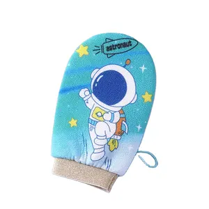 Astronaut Design Cotton Plant Fibre Shower Sponge Mittens Kids Bath Mitt Foam Rub Wash Cloth Baby Care