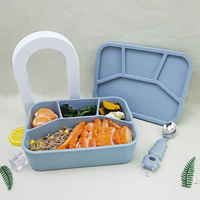 Boîte à lunch Bento portable en silicone à 4 compartiments allant au micro-ondes et anti-fuite pour les repas scolaires réutilisables pour les enfants