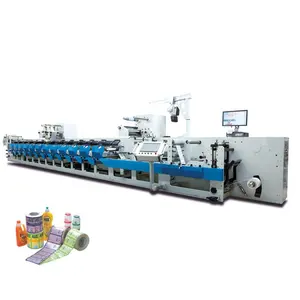 RTRY-350 Roll To In Line Flexographic Printer 4 Warna UV Pengering Stiker Label Cangkir Kertas Film Pencetak Flexographic Online Mesin Press