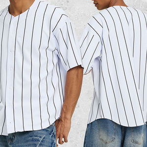 T-shirt de baseball décontracté à fines rayures pour homme, style sportif, coupe ample, tendance, cardigan à manches courtes pour homme - Product Image 3