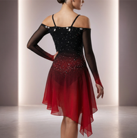 Robe de patinage artistique pour femmes et filles, dégradé de couleurs, avec strass, en maille et spandex, tenue de performance pour la danse latine