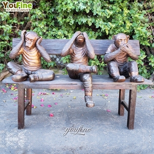 Tùy Chỉnh Kích Thước Vườn Ba Khôn Ngoan Điêu Khắc Bronze 3 Con Khỉ Trên Băng Ghế Dự Bị Bức Tượng - Product Image 4