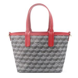 Bolso Tote Mini Personalizado con Estampado Geométrico Vintage para Mujer, Bolso de Mano con Ribete de Cuero Rojo - Product Image 1