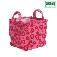 Panier de rangement en tissu peluche rose avec poignées, motif cœur rouge rose, pliable, écologique, organisateur mignon pour chambre et crèche