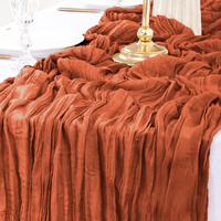 Chemin de table long en gaze de toile de jute rustique bohème en terre cuite 90 x 300 cm, 10 pieds 35x120