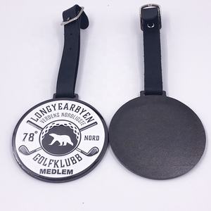 Etichette personalizzate per borse da golf nere con fibbia in pelle di marca rotonda in metallo per bagagli personalizzati - Product Image 1