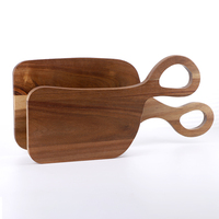 Assiette en acacia au design innovant de haute qualité avec poignée ensemble de planche à découper assiette de vaisselle en bois