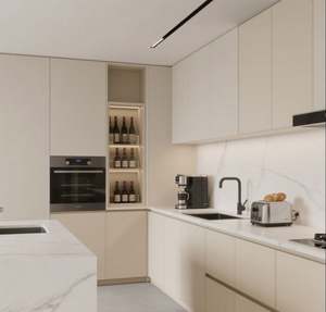 Ensemble de cuisine moderne en forme de U SANTOPOVA, beige, avec plan de travail blanc - Product Image 4