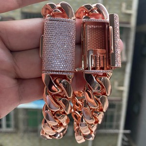 Collana a maglia cubana di lusso in <span class=keywords><strong>oro</strong></span> rosa 14K per uomo moda Hip Hop gioielli spessi 18mm catena in ottone con finitura lucida alta - Product Image 6